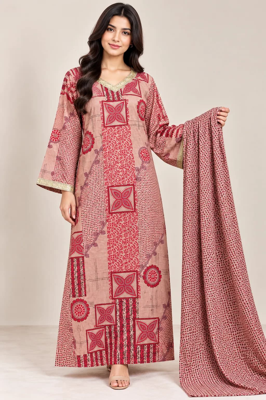 Cotton Dress + Scarf LIGHT Purple Model2
